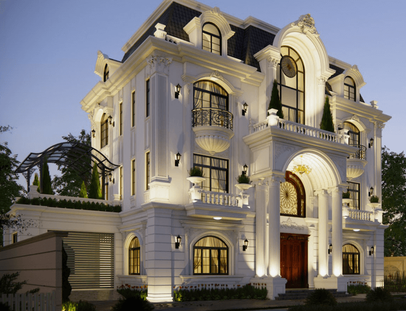 Ánh sáng hắt vào mặt tiền bố trí tại chân tường và các gờ phào, giúp làm nổi bật hệ cột Corinth, phù điêu và vòm bán nguyệt khi về đêm