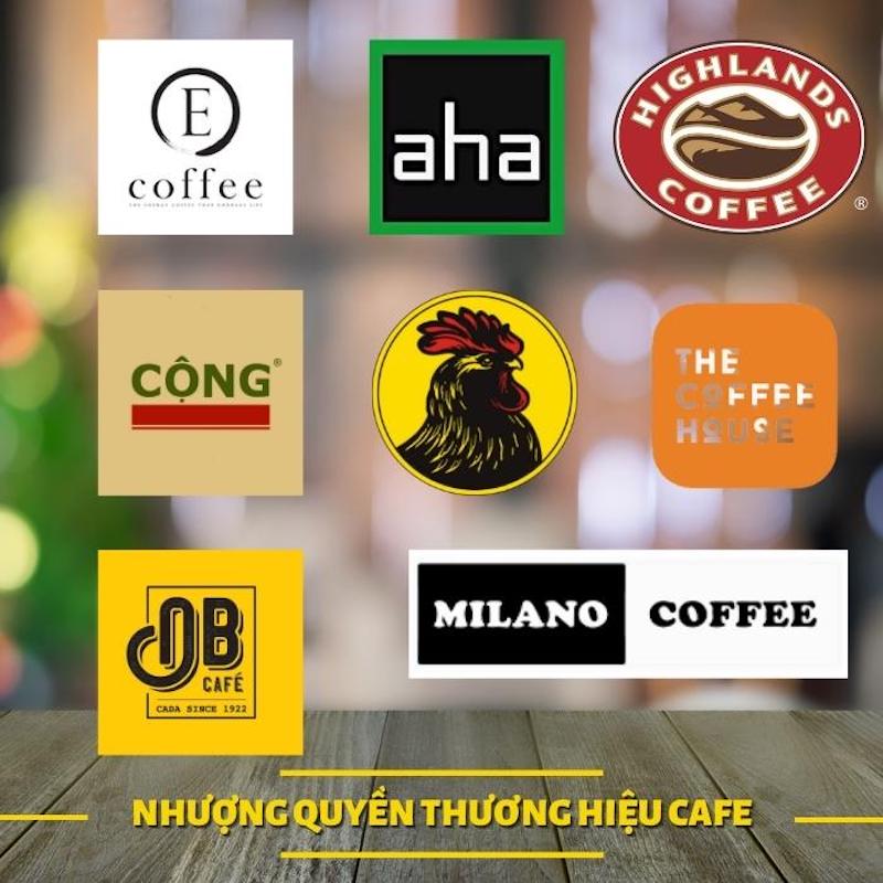 Một số thương hiệu cafe nhượng quyền phổ biến tại Việt Nam có thể kể đến như: Highlands Coffee, Trung Nguyên E-Coffee, Milano Coffee, Napoli Coffee, Viva Star Coffee,...