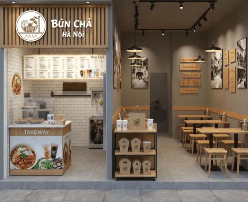 Không gian sử dụng bảng màu trung tính như trắng, xám, be, kết hợp gỗ sáng màu và kim loại đen để tạo cảm giác hiện đại, sạch sẽ