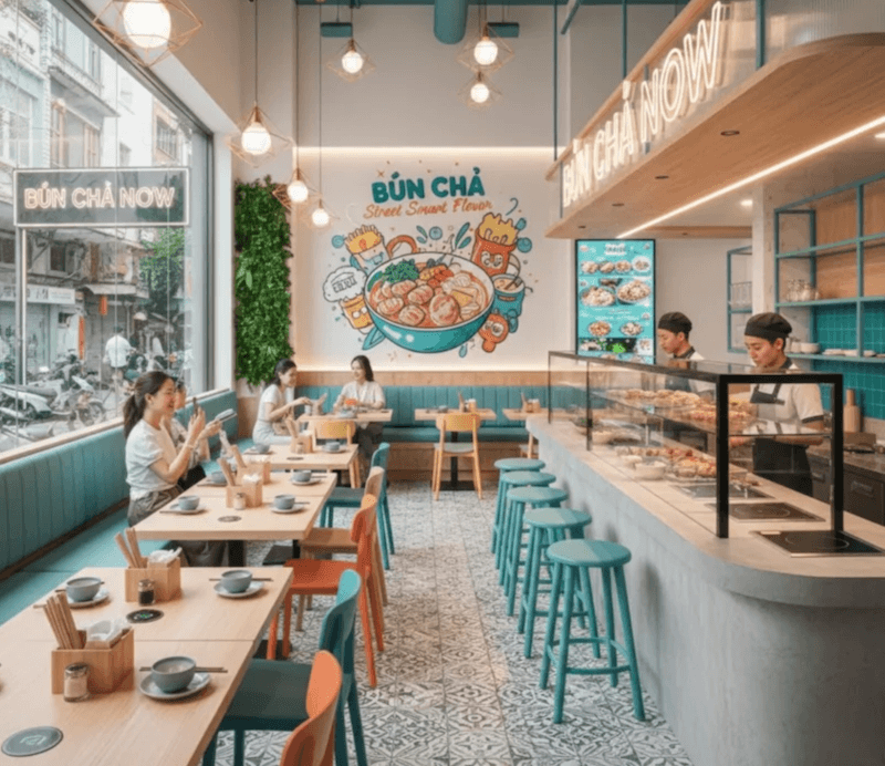 Thiết kế hạn chế trang trí, chỉ sử dụng vài điểm nhấn như logo, cây xanh nhỏ hoặc tranh tối giản để tạo chiều sâu không gian