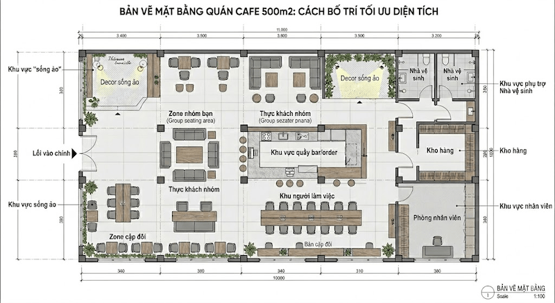Thiết kế mặt bằng từ đầu quyết định luồng vận hành, tối ưu công năng, giảm chi phí sửa chữa, nâng trải nghiệm khách hàng và tăng hiệu suất kinh doanh