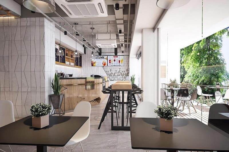 Thiết kế quán ăn sáng kết hợp cafe thường hướng đến không gian đa năng, vừa phục vụ ăn nhanh buổi sáng vừa tạo khu vực thư giãn uống cà phê thoải mái
