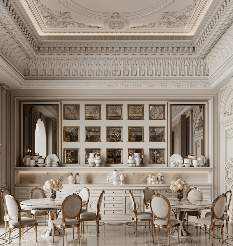 Phong cách Neoclassic giúp nhà hàng tạo dấu ấn thương hiệu bền vững, sang trọng nhẹ nhàng và dễ tiếp cận nhiều nhóm khách hàng khác nhau