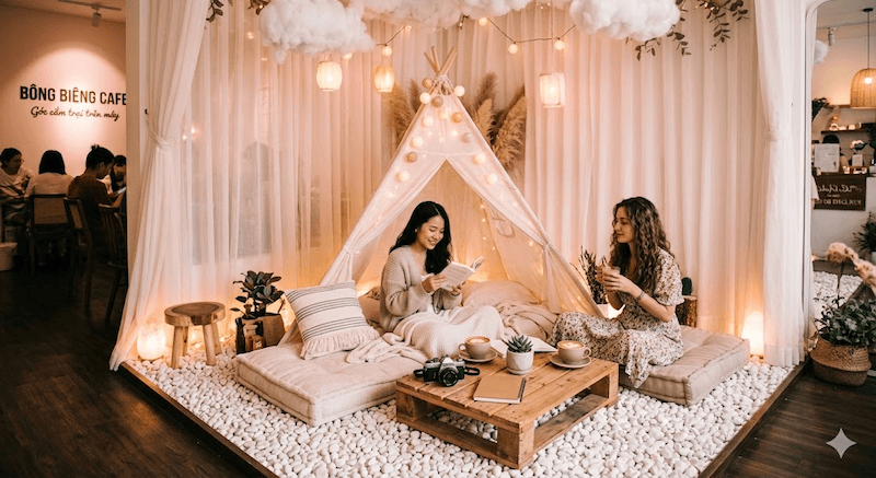 Góc cắm trại trên mây tạo cảm giác thư giãn, riêng tư, mơ màng, tăng trải nghiệm check-in tự nhiên và mang lại không gian sống ảo rất thu hút khách
