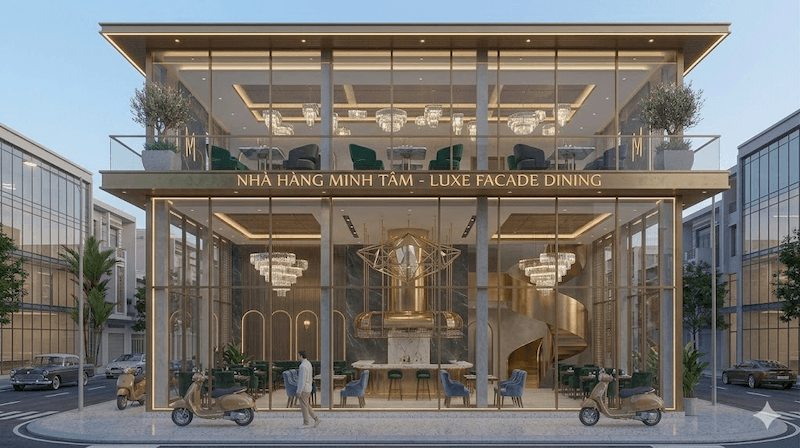 Hệ facade kính mang lại cảm giác mở rộng không gian, hiện đại và sang trọng nhờ khả năng “xóa ranh giới” giữa trong và ngoài