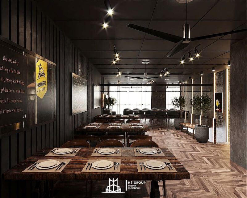 Nhà hàng M Beer do H3 Group thiết kế và thi công đậm chất Industrial