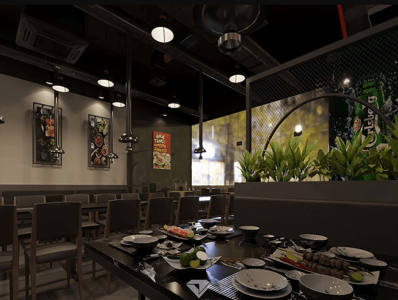 Diện tích 200m2 đủ rộng để bố trí bếp, bàn ăn khoa học, đạt 80 - 100 chỗ ngồi, tối ưu doanh thu nhưng vẫn kiểm soát tốt chi phí đầu tư
