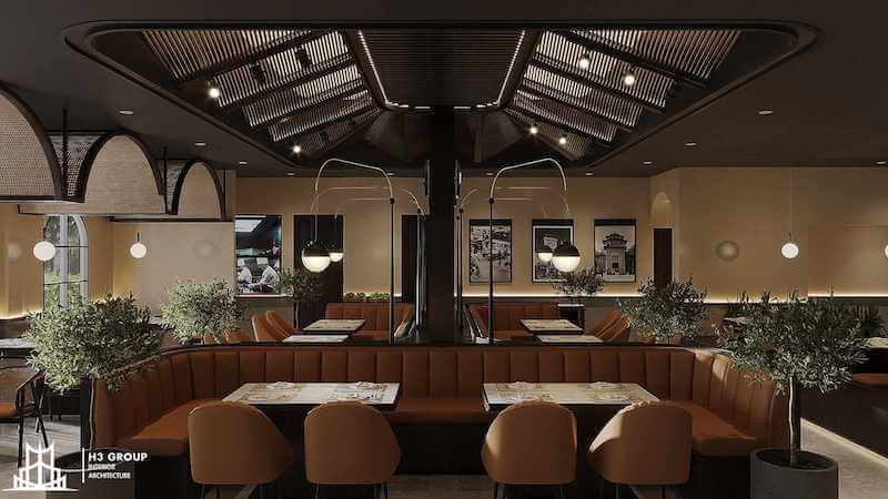 Phân khu không gian là yếu tố quan trọng trong mô hình nhà hàng cafe vì đây là loại hình phục vụ đồng thời nhiều nhu cầu khác nhau của khách hàng