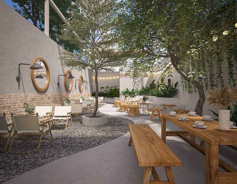 Không gian mở cũng giúp việc chuyển đổi “vibe” ngày và đêm diễn ra tự nhiên, phù hợp cho cả cafe lẫn dining buổi tối