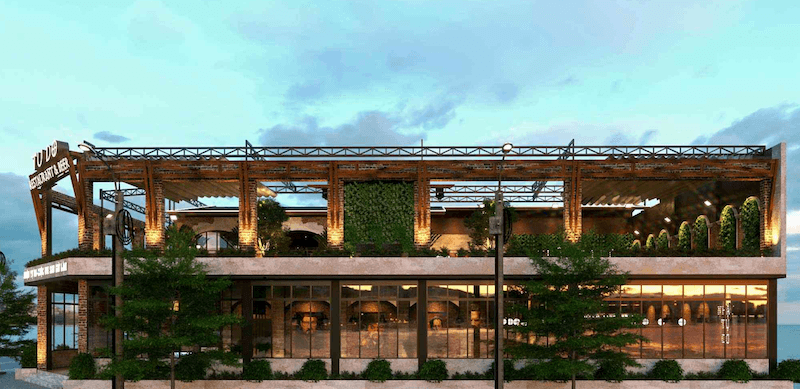 Beer Garden tầng thượng thường ưu tiên view mở ra đường phố để tăng trải nghiệm ngắm cảnh, check-in và thu hút nhóm khách trẻ