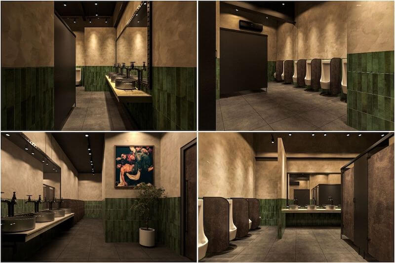 Khu toilet cần đặt xa khu ăn uống, thông gió tốt, phân khu nam nữ riêng, sạch sẽ, dễ tìm, đầy đủ tiện nghi rộng