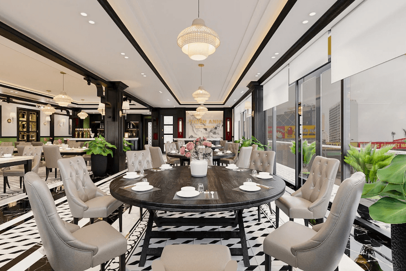 Phong cách Indochine Fine Dining phù hợp với nhà hàng Việt hoặc Đông Á cao cấp, muốn tôn vinh bản sắc văn hóa và mang đến trải nghiệm sang trọng, khác biệt