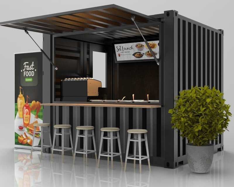 Thiết kế nhỏ gọn nhưng tối ưu công năng, phù hợp với mô hình đồ ăn nhanh take-away tại các vị trí có diện tích hạn chế (Nguồn: Internet)